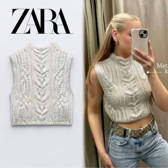 Zara Sweaters - Zara metallic cable knit vest